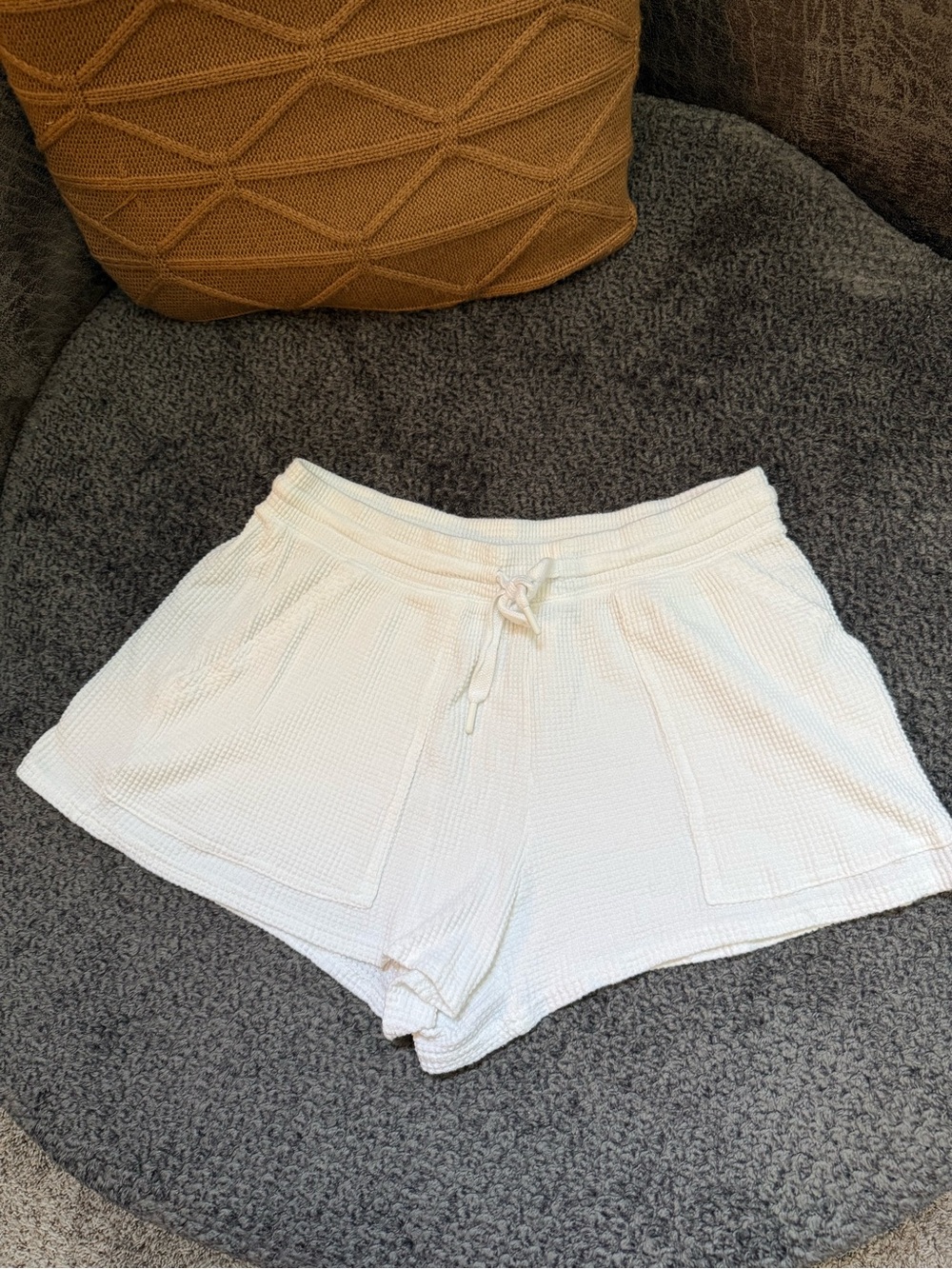 offline by aerie Women's White wow! Waffle Knit Lounge Shorts with Drawstring